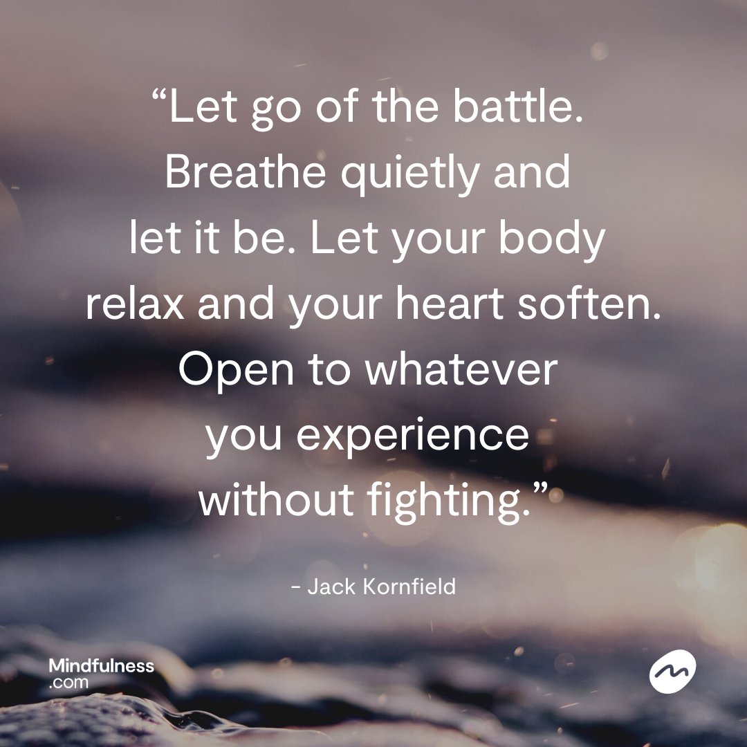 Mindfulness_com's tweet image. “Let go of the battle. Breathe quietly and let it be. Let your body relax and your heart soften. Open to whatever you experience without fighting.”

- @JackKornfield 

#mindfulnessquote