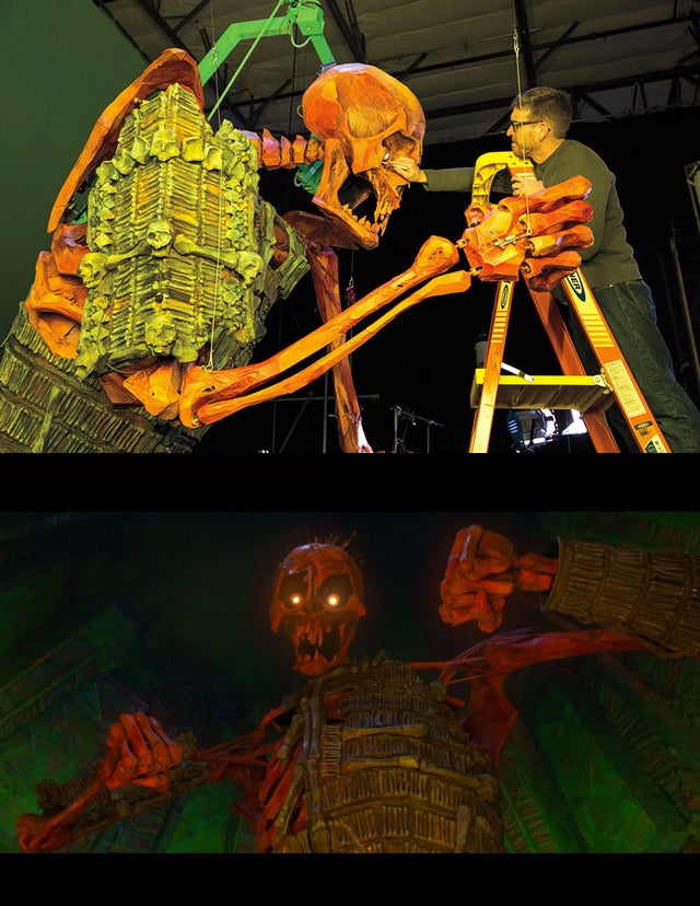 At 400 pounds, standing 16 feet high, and with an arm span of 23 feet, the skeleton created for Kubo and the Two Strings (2016) is believed to be the largest, most complicated stop-motion puppet ever built. #academyofanimatedart #happylighting