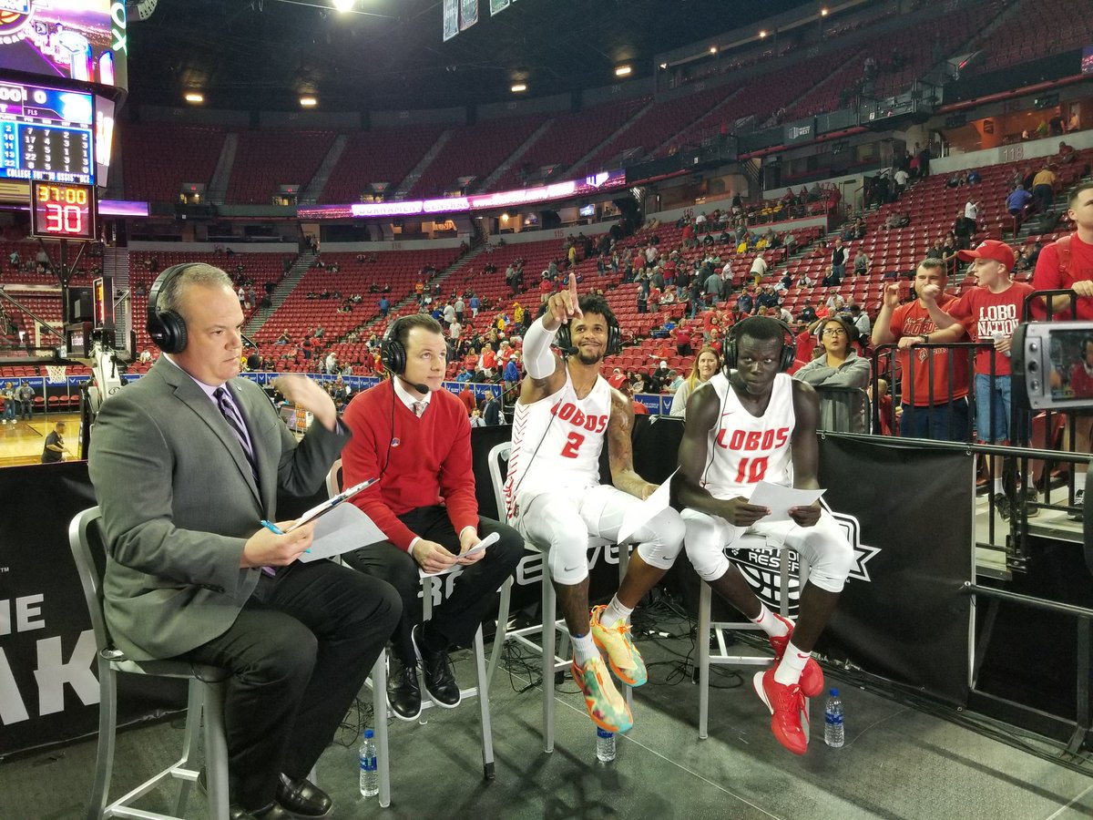 UNMLoboMBB's tweet photo. Live post-game interviews for Coach, @VanceJackson1 and Makuach Maluach after today's win over SJSU! #GoLobos https://t.co/OdHNOt54Le