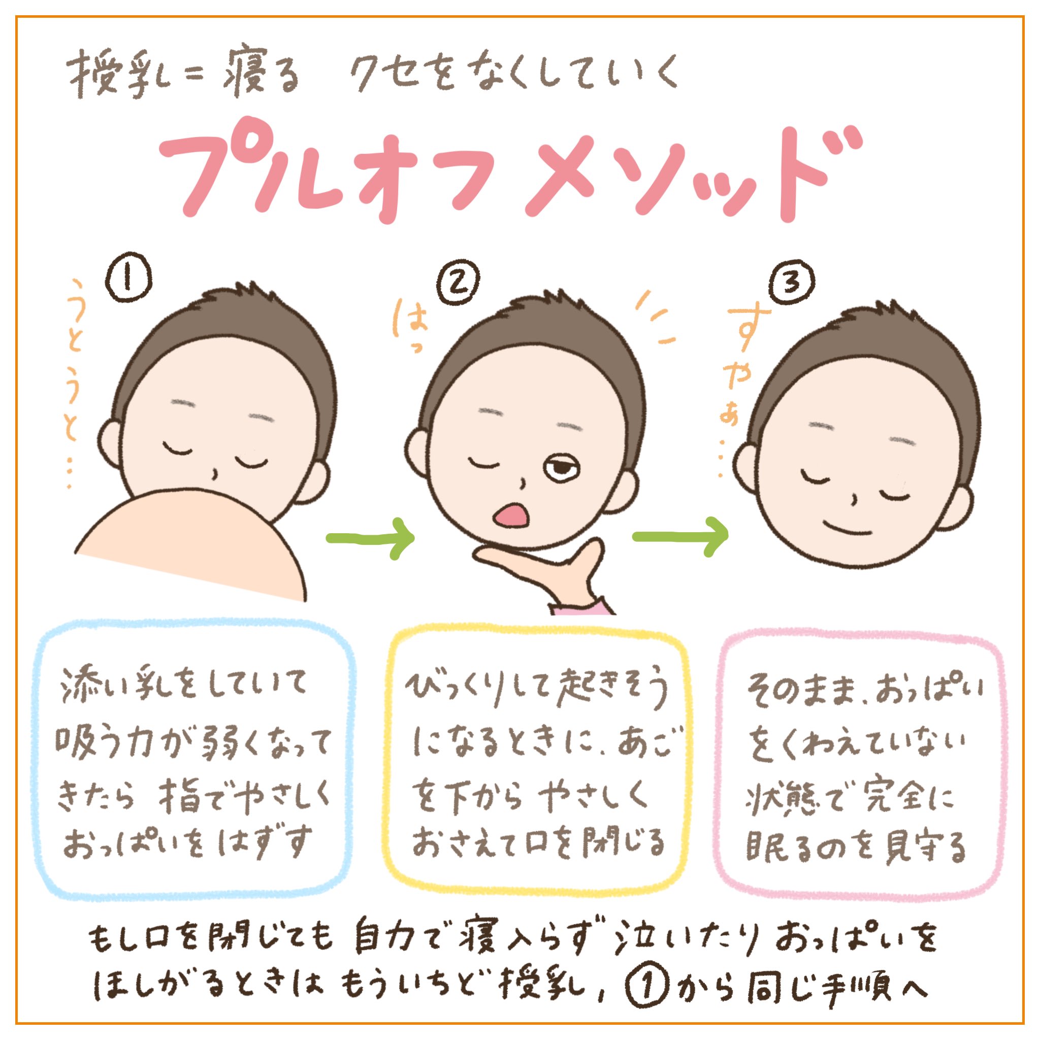 しゃーごん フリーランス保育士 添い乳の時に気をつけていたこと プルオフメソッド 昨日 2日目 の夜の添い乳では 3回とも自分からパッと離して寝た 最近は離させてアゴを閉めて寝付くことが多かったので 自分から離したのにビックリした 参考
