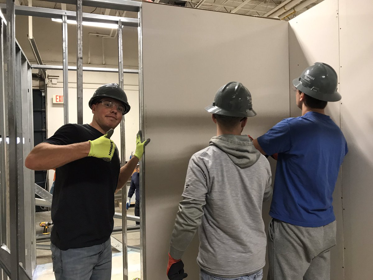 MSUCDPM's tweet photo. Construction students have been working hard this semester to build their mock-ups and get some hands on training in the lab. They are looking good and will continue to progress as the semester goes on! 
#msutcm 
#missouristateuniversity 
#constructionmanagement https://t.co/yNDRcCy3M9