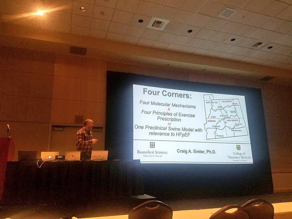 EMatthewMorris2's tweet photo. Up now, Dr. Craig Emter from @Mizzou sharing data on the molecular mechanisms of interval training mediated improvements in cardiac function outcomes in a unique model of heart failure. https://t.co/WUNZ6eVipk