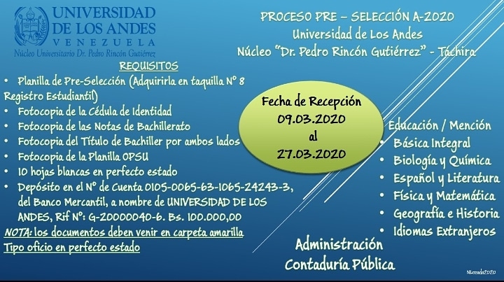Proceso de Pre-selección 
A-2020
ULA-TÁCHIRA