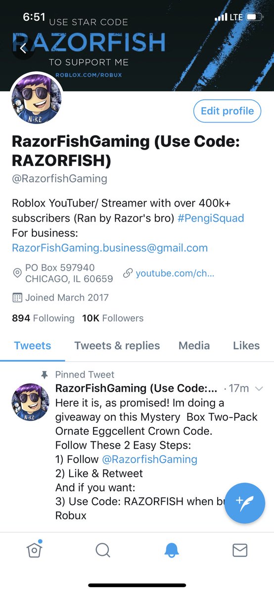 Code Razorfish On Twitter We Did It Now In The Abbreviated Follower Count Club Thank You Guys So Much - razorfishgaming use code razorfish on twitter roblox