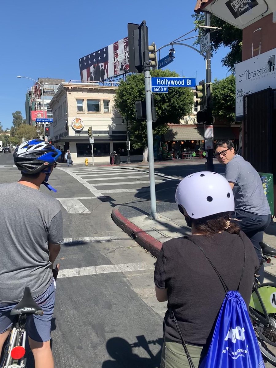 LADOTlivable's tweet photo. Our Active Transportation and Hollywood District Operations staff took a two-wheeled tour of Tinseltown to take a look at what's happening on the ground and to sample some local eats. #bikela #biketolunch https://t.co/CeDnV1iMsO