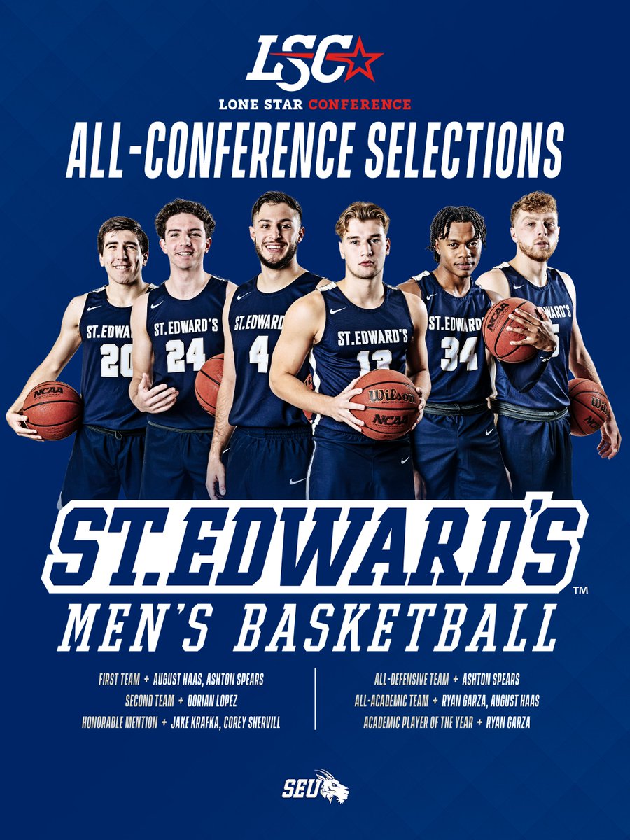 SEUAthletics's tweet photo. Congratulations to all six @SEUMBasketball student-athletes who were named to the All-Lone Star Conference teams! 👏

MORE » https://t.co/VwYF8bkqea

#FearTheGoat🐐 https://t.co/wDqS5Xxz2M