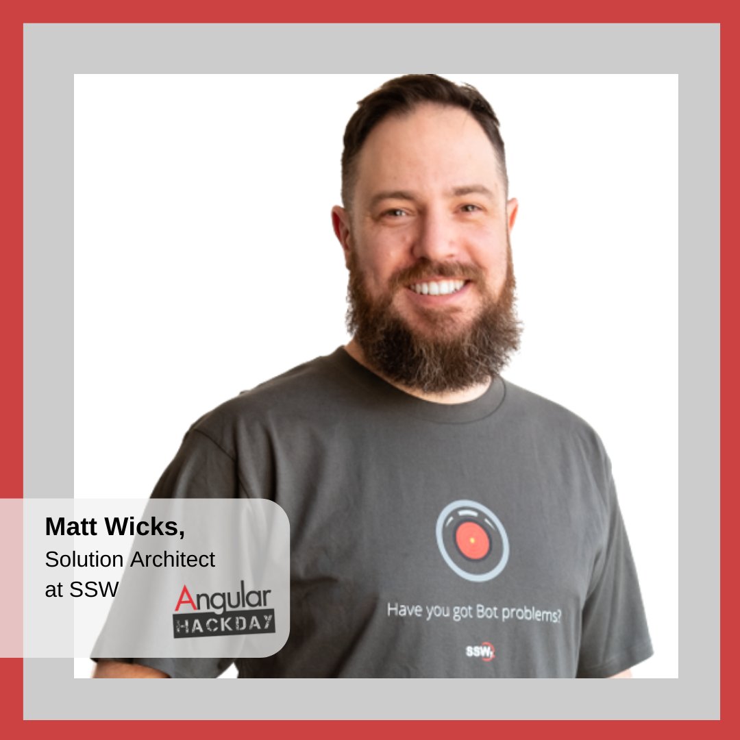 AngularHackDay's tweet image. Presenting: @Matteightyate, our mentor for SSW’s Angular Hack Day! He is an SSW Solution Architect, Certified #ScrumMaster and one of four #Microsoft certified #DevOps fast track partner consultants in Australia. Last call: r.ssw.com/AngularHackDay…