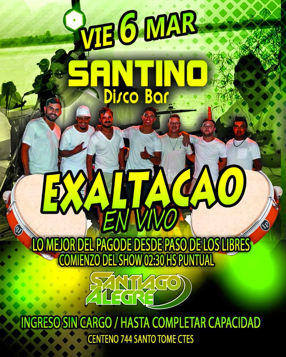 santinopub's tweet photo. Este Viernes 6 hay #Pagode 🎶🎙🥁👌ao Vivo en el #Templo #GrupoExaltacao desde Paso de los Libres( con Los mejores Covers de Pagode y sus mejores temas) #Explootaaa #Daleeeee #CAPACIDADLIMITADA https://t.co/M5aoVk1yE7