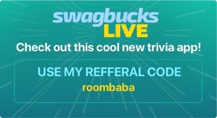 roombaba's tweet photo. Hi, check-out Swagbucks LIVE, a trivia app that I play for a chance to win a big cash prize. Get the app &amp; sign-up to play. https://t.co/qivBxgBePA https://t.co/ycjXew4NR0