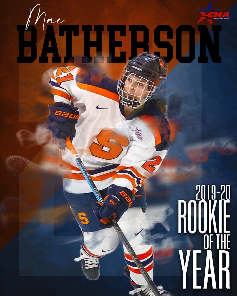 CHAWomensHockey's tweet image. The 2019-20 Rookie of the Year...Mae Batherson!

Mae was the leading rookie scorer in College Hockey America and did so from the blue line!