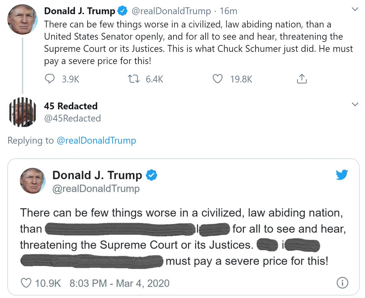 45Redacted's tweet image. #IMPOTUS #MattGaetzIsATool #ImpeachedForLife #ToiletTrump #LaughingStock #Pelosi #MoscowMitch #StableGenius #Resign #Impeach #Corrupt #Contempt #BlueWave #Resist #Resistance #TheResistance #Indivisible #ImpeachTrump #FBR #Redacted #Politics #Humor #Funny #Satire #Parody #News