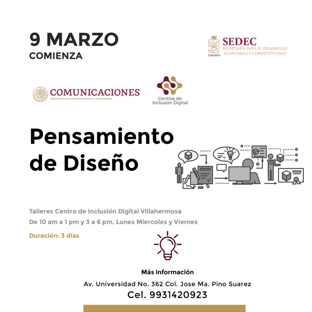 SEDEC_Tab's tweet photo. #SEDEC te invita a participar en las actividades de capacitación para obtener habilidades digitales que se llevan a cabo el Centro de Inclusión Digital sin costo. Desarrolla tus capacidades para emprender e innovar.
Calendario de Marzo.
#EmprenderTabasco https://t.co/JOmnod8jLm