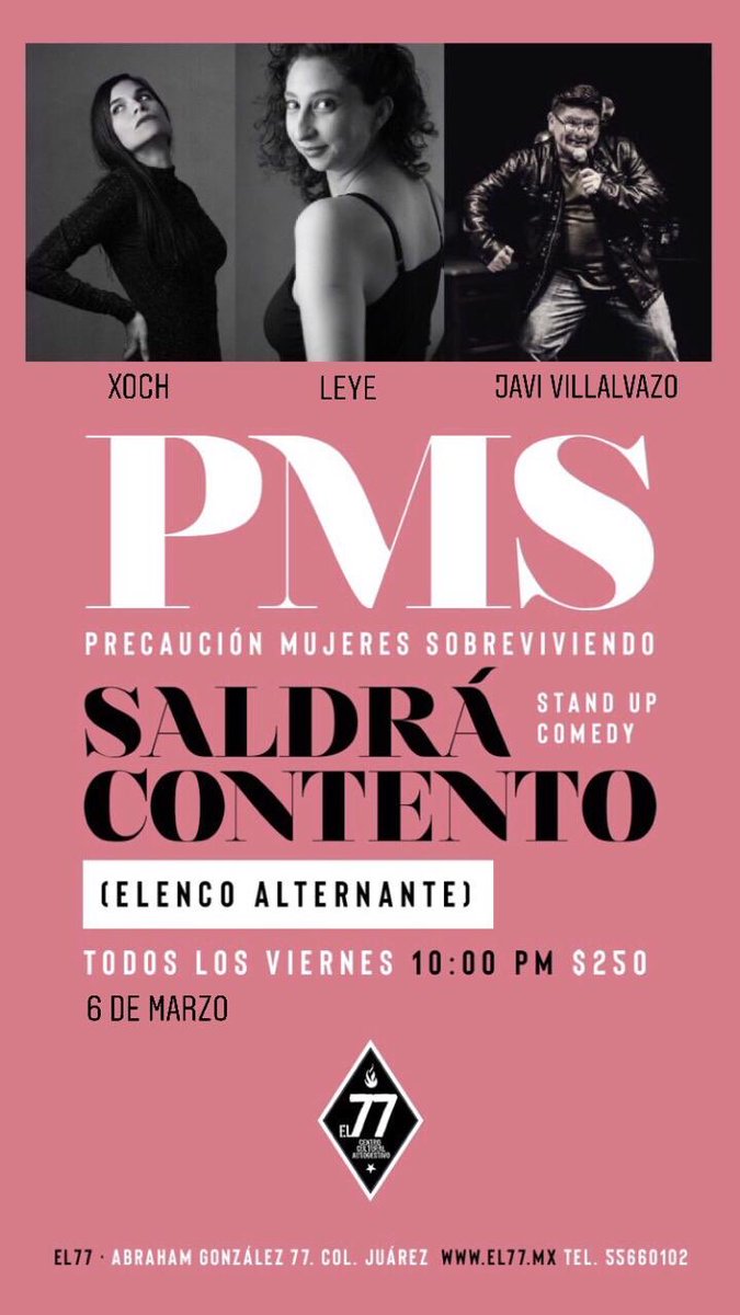 las_pms's tweet photo. EL DE ESTE VIERNES!!!
Viene el comediante más esponjado del país: @elbuenjavi8.
Nos vemos en @el77cultural a las 10 PM #SaldráContento 😁
#standupcomedy #laspms #cdmx #mexicocity https://t.co/9hGxCI5wRU