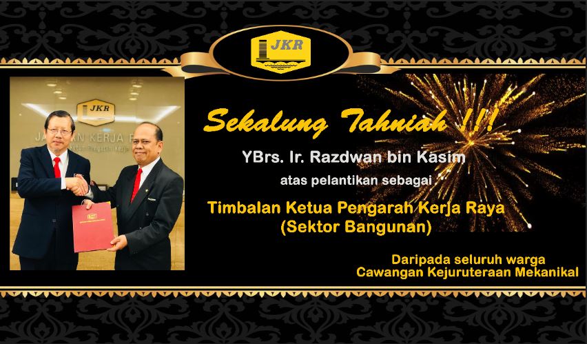 JKR_CKM's tweet photo. Seluruh warga CKM amat berbangga dengan pelantikan YBrs Ir. Razdwan bin Kasim sebagai TKPKR (Sektor Bangunan) yang berkuatkuasa mulai 5 Mac 2020.
Semoga Allah S.W.T melimpahkan rahmat kepada @razgrid1&amp; memudahkan segala urusan utk bersama-sama mentadbir JKR Malaysia. https://t.co/4wIFyaWFN3