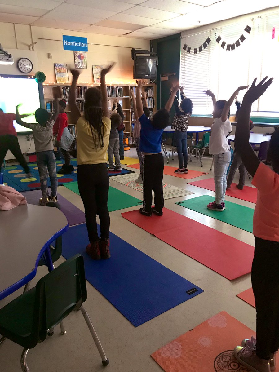 DeepCreekLIB's tweet photo. Second Graders were really into our yoga class based of the story We’re Going on a Bear Hunt (one of my faves). It was extremely relaxing. #snakepose #treepose #bcpslms @DCESBCPS https://t.co/4CKHPdVl1N