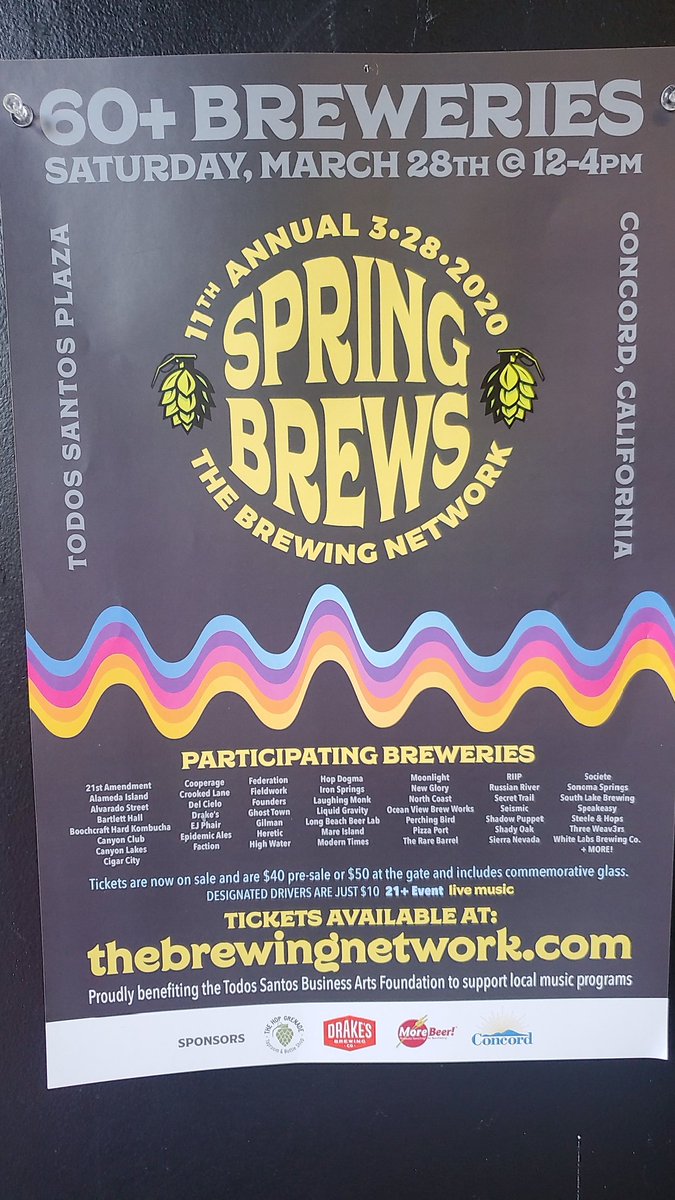 Concord brew fest is coming again! Saturday 3-28-20 in Todos Santos Plaza! Get your tickets now and save $10! Great beer and good times!