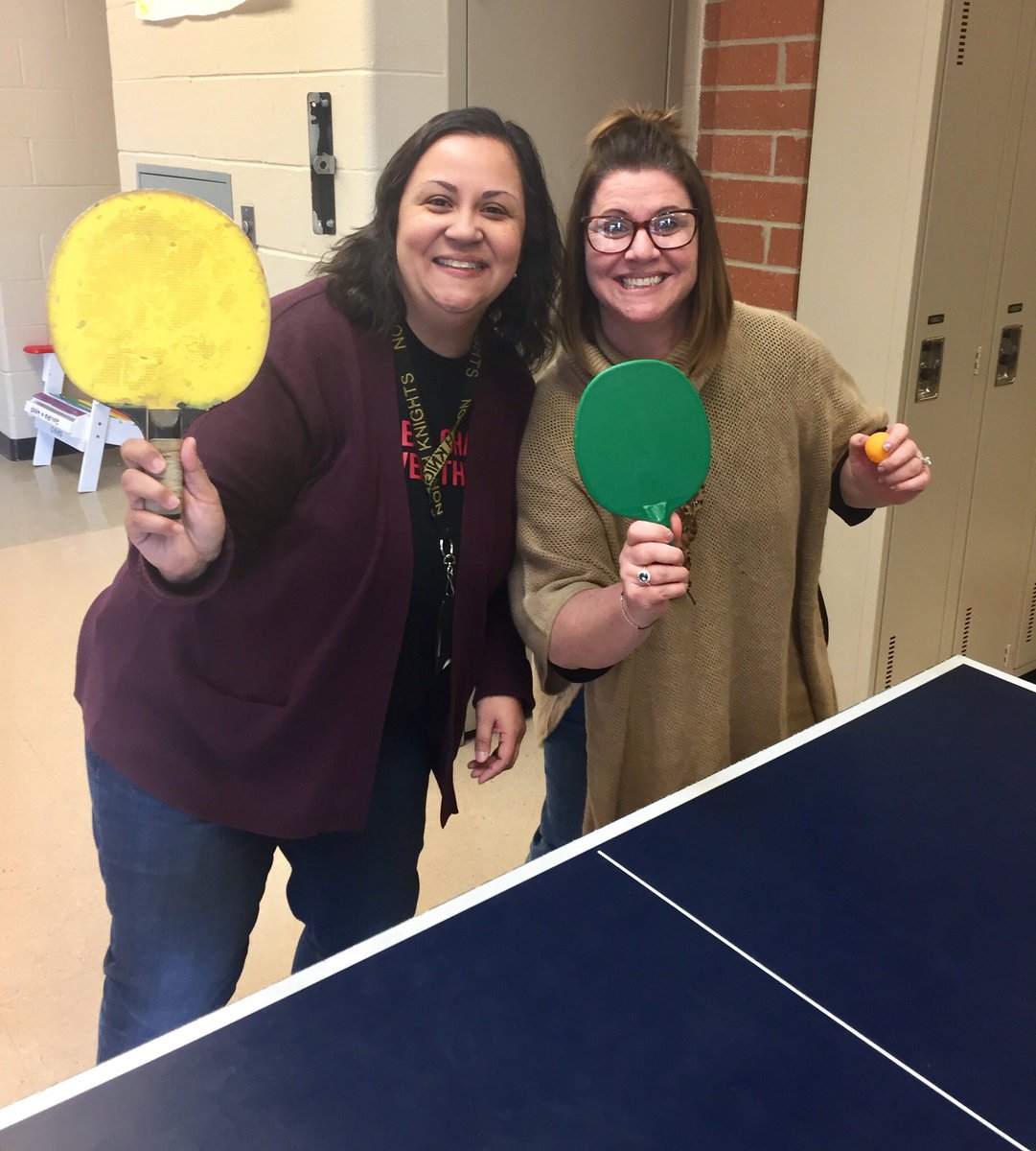 GNHSTableTennis's tweet photo. Student Services got their Pong On today!  From @LichtMeg to @GNHScounselors to @KensiTherapyPup and so many more players!!! Great job organizing this awesome event Coach Ball and Coach O’Connell..so much fun.  Everyone is welcome Wednesdays from 3:30-4:30 PM in the Band Hallway! https://t.co/l7BRDJaCPO