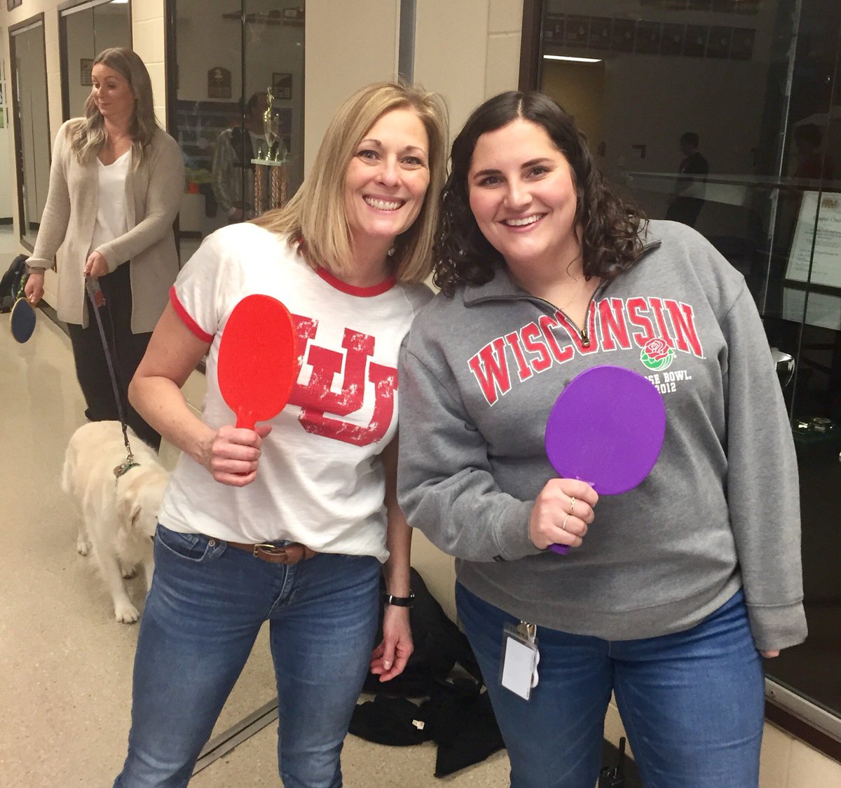 GNHSTableTennis's tweet photo. Student Services got their Pong On today!  From @LichtMeg to @GNHScounselors to @KensiTherapyPup and so many more players!!! Great job organizing this awesome event Coach Ball and Coach O’Connell..so much fun.  Everyone is welcome Wednesdays from 3:30-4:30 PM in the Band Hallway! https://t.co/l7BRDJaCPO