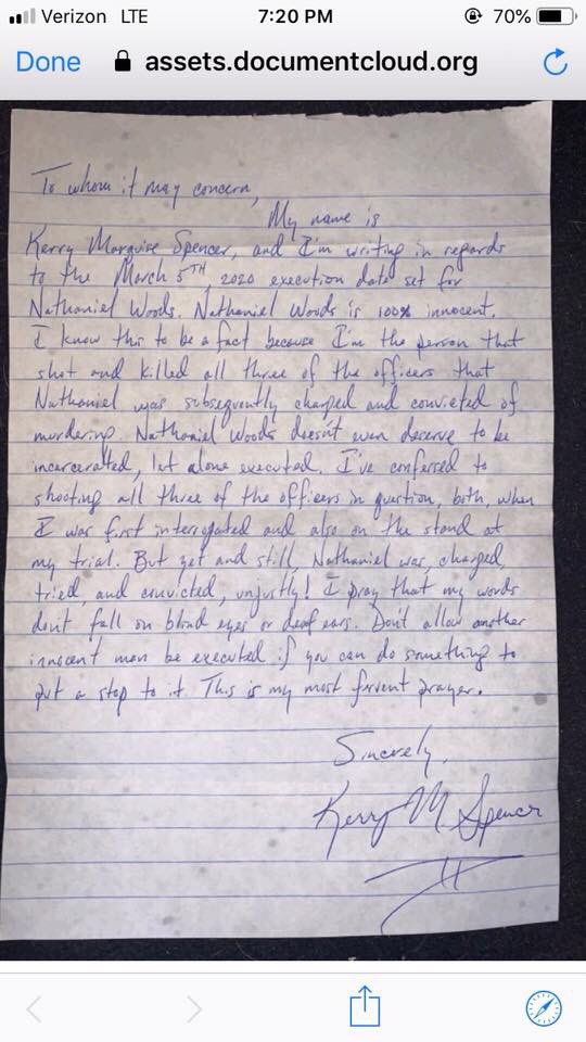 kiwta1's tweet photo. @KimKardashian This is the letter from Kerry Spencer the shooter will you please I’m begging will you please get them to stop executions of Nathaniel Woods He Really needs your HELP https://t.co/UKCtg2QhUV