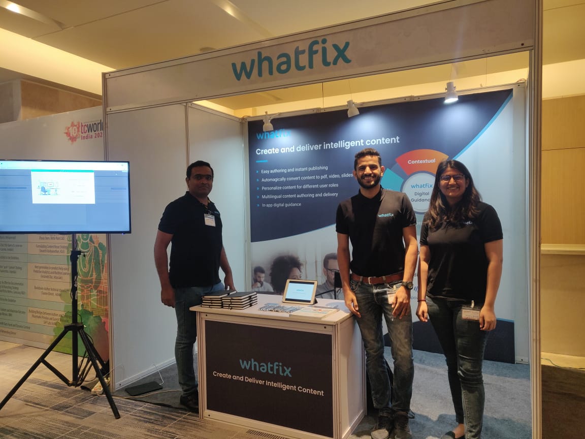 whatfix's tweet photo. If you're @tcworldIndia today, give a shout to @deepika_vani, @nabrasmp , @ThomasNibu from #Whatfix and learn how you can create intelligent help content for your organization!

#tcworld #techcomm https://t.co/zjz7IjptaB