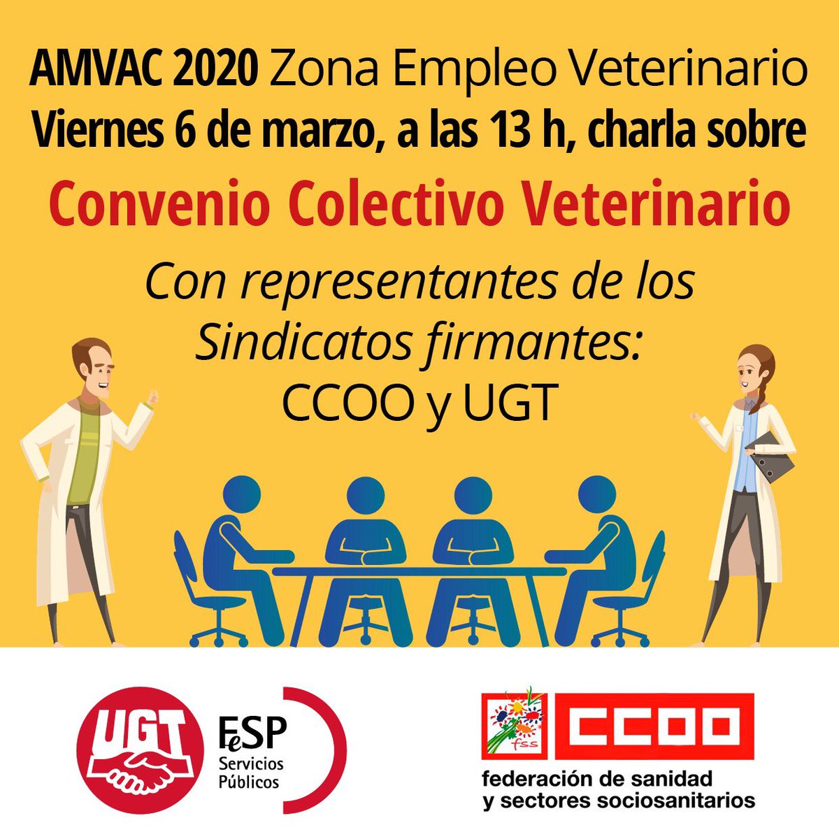 ceve_vet's tweet photo. Los sindicatos firmantes os hablarán del convenio veterinario, exponer vuestras dudas. @UGT_Comunica @FSCdeCCOO https://t.co/olQLql2J8B