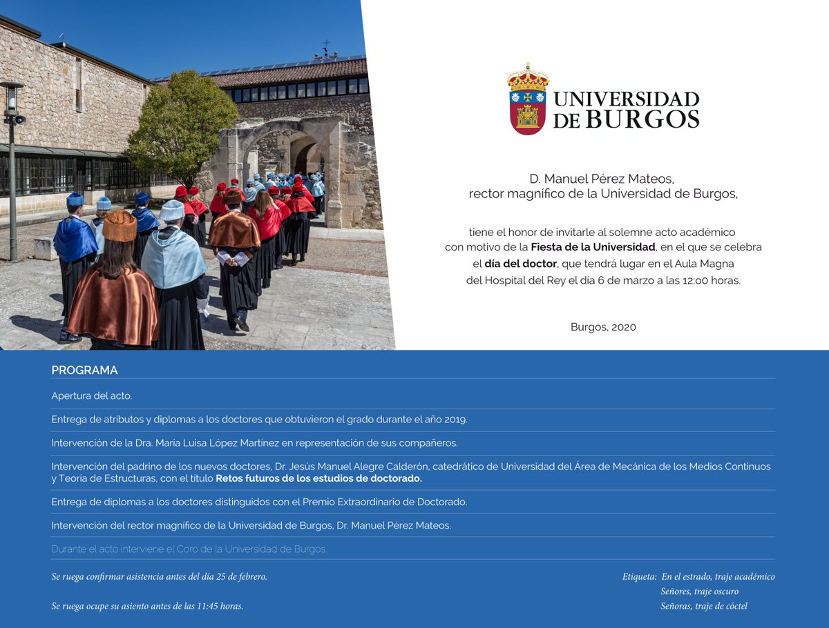 psanchez_ubu's tweet photo. #FunCOMP20
📅6 de marzo de 2020
🎓Fiesta de la Universidad de Burgos
https://t.co/qeQFx16joO
👉🏼Los centros permanecerán cerrados en este dia. Consultar horarios de apertura y cierre de los edificios. https://t.co/o1u4sCdB3X