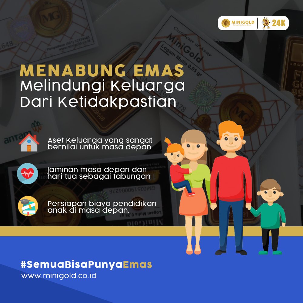 Melindungi keluarga dari ketidakpastian? Emas menjadi aset yang sangat bernilai bagi keluarga. Sebagai jaminan masa depan pendidikan anak, kesehatan. Bersifat liquid yang mudah dicairkan karena sepenuhnya kita miliki. Mulia nabung emas dari sekarang. minigold.co.id