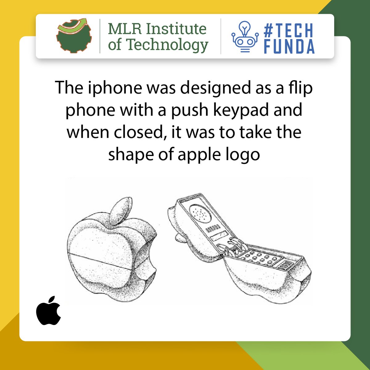 mlritin's tweet photo. #DidYouKnow, that the original design for an iPhone was in the shape of an apple?
#MLRIT #Techfunda #iPhone #Technology
#HRDMinistry https://t.co/R9qF32Lfkz