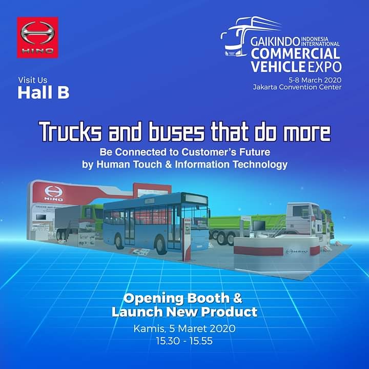 hinoID's tweet photo. Rekan Hino! Jangan lupa untuk hadir ke acara pembukaan Booth Hino dan peluncuran produk terbaru di Hall B dalam Pameran GIICOMVEC #hinoindonesia #trucks #GIICOMVEC https://t.co/5iDeTeGCgh