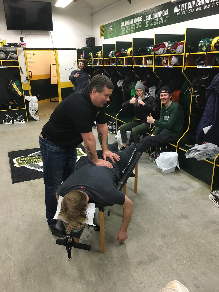 HumboldtBroncos's tweet photo. Thank you to Scott Thomas from Attridge Chiropractic Wellness Clinic for coming out and working on the boys before playoffs 🐎 https://t.co/hbDIdf2kg6