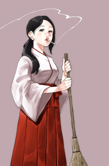 本日マンガクロスにてシガレット&amp;チェリー更新です。

https://t.co/ppgdiECsJH

告知絵はお題箱より「巫女先輩」です。
絶賛塗り方迷い中。 