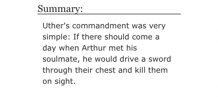 • Strike of Lightning by helloearthlings   - merlin/arthur  - Rated T  - canon era, soulmates au  - 4830 words https://archiveofourown.org/works/7079071 