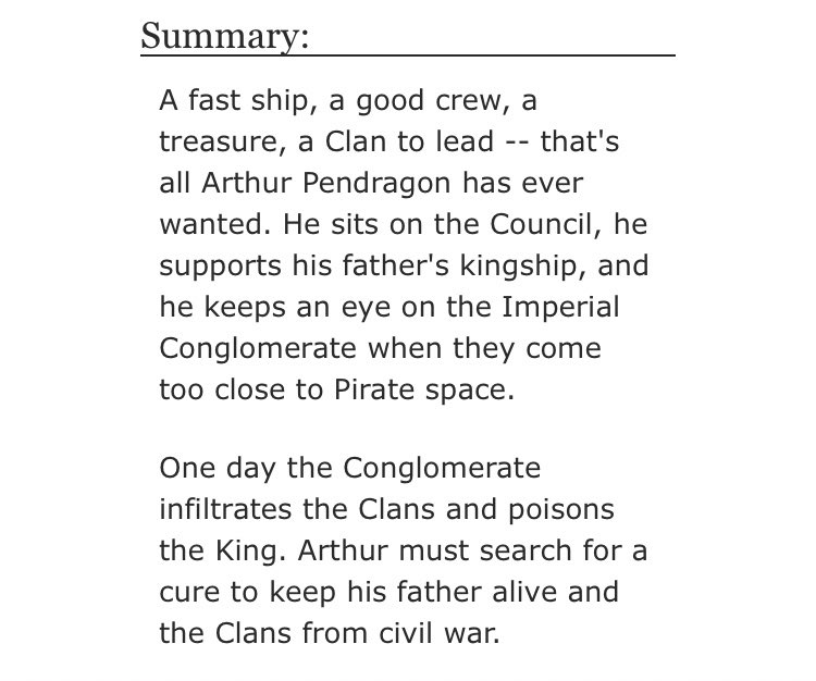 • Shadowlord and Pirate King by Footloose  - Art by mushroomtale  - merlin/arthur  - Rated E  - space/futuristic au  - 169,425 words https://archiveofourown.org/works/957967/chapters/1875779