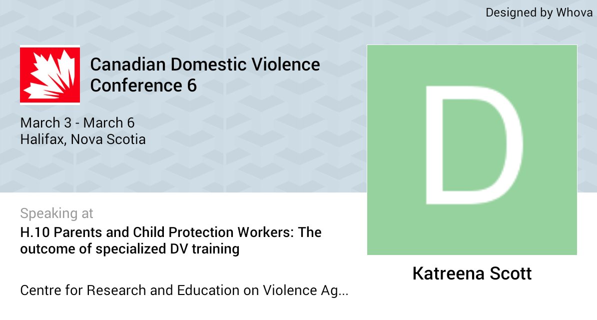 I am speaking at Canadian Domestic Violence Conference 6. Please checkout the details of my talk at: whova.com/embedded/speak…
