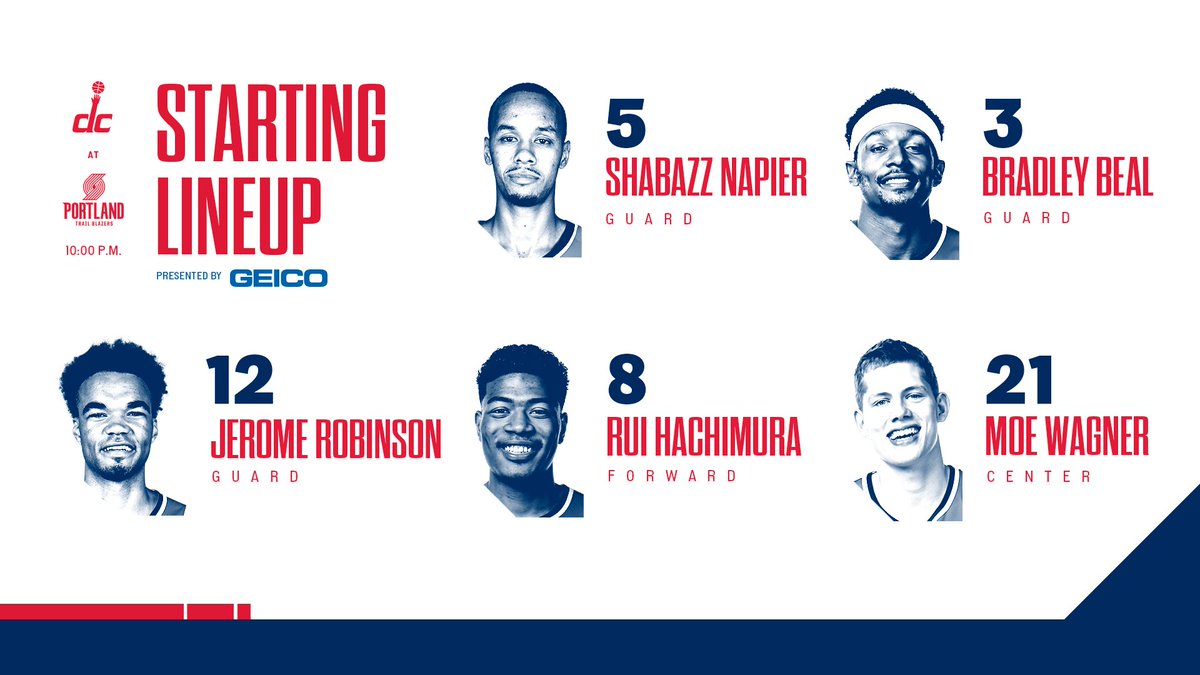 brasilblazers's tweet photo. Wizards vem com

Shabazz Napier - Saudades.
Bradley Beal
Jerome Robinson
Rui Hachimura
Moe Wagner
#RepTheDistrict https://t.co/260QpUFZnJ