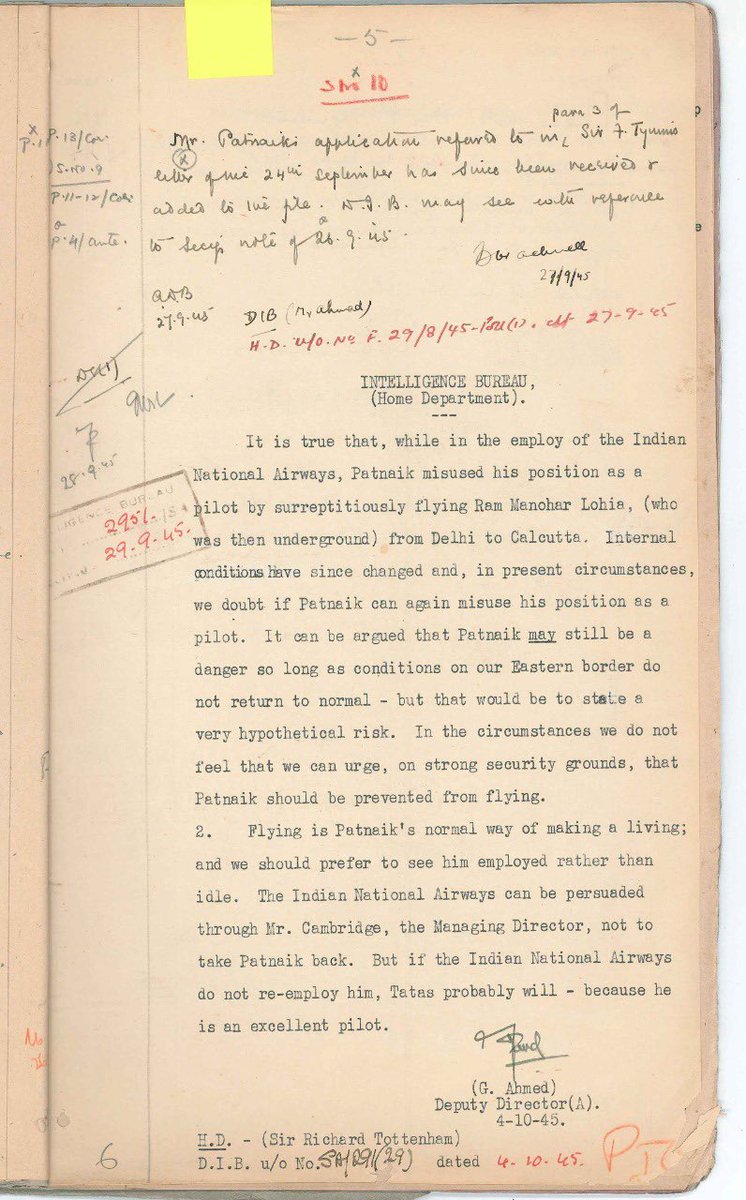 narendramodi's tweet photo. Remembering Biju Babu on his Jayanti. This document from the pages of history (dated 1945) gives a glimpse of his courage (flying Dr. Lohia, who was then underground) and excellence.

Biju Babu worked tirelessly for India’s progress and pioneered the development of Odisha. https://t.co/XLEjzOFEiQ