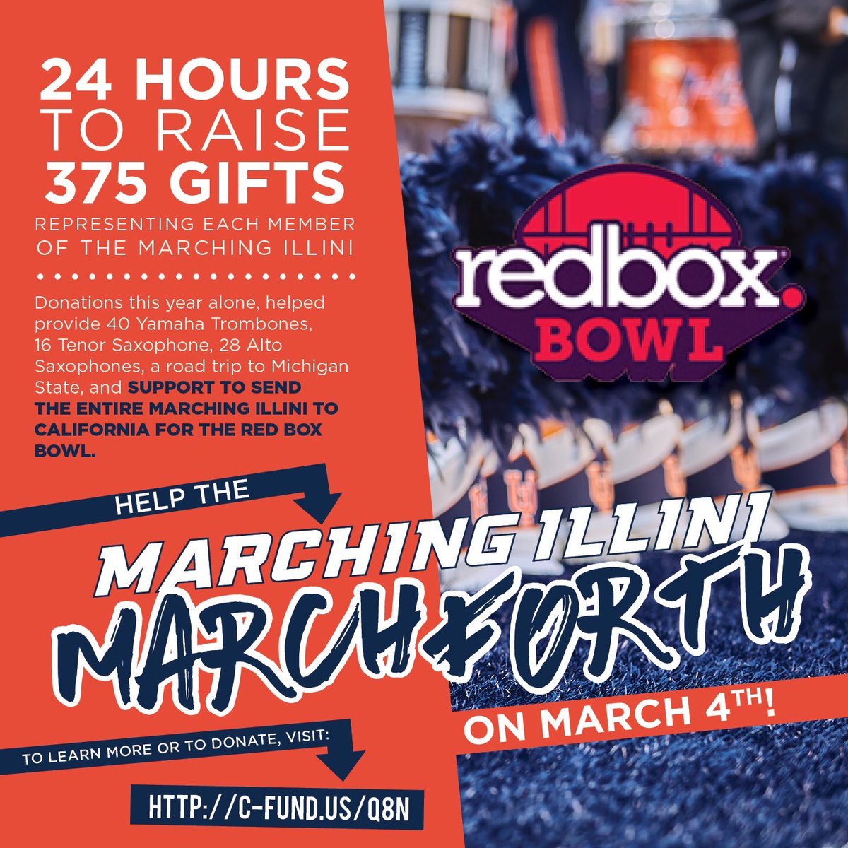 MarchingIllini's tweet photo. THANK YOU! We are so grateful to our 375+ donors who contributed to our @marchingillini Giving Day! You have shown such amazing support for what we do. Thank you for making a tremendous impact on our current and future students! #MImarchforth #band152 #altogetherextraordinary https://t.co/AefsPCJxQ3