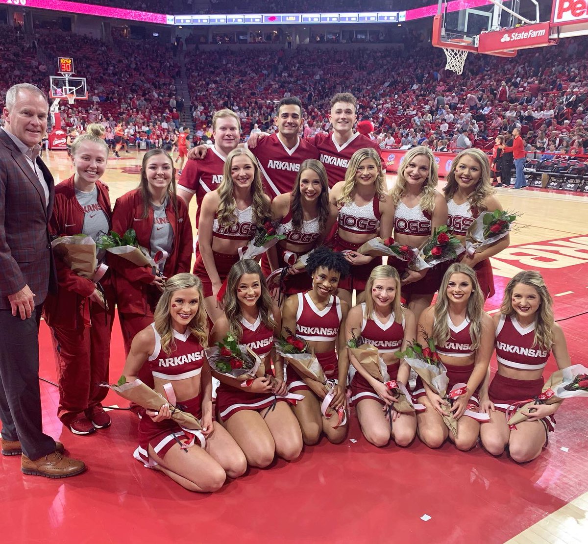 RazorbackSpirit's tweet photo. Senior Night Celebration!
Thank you to these women and men who have given their time and dedication to countless games, practices, and events as a member of Arkansas Spirit. 
Go Hogs! https://t.co/V0xjnjtLHP
