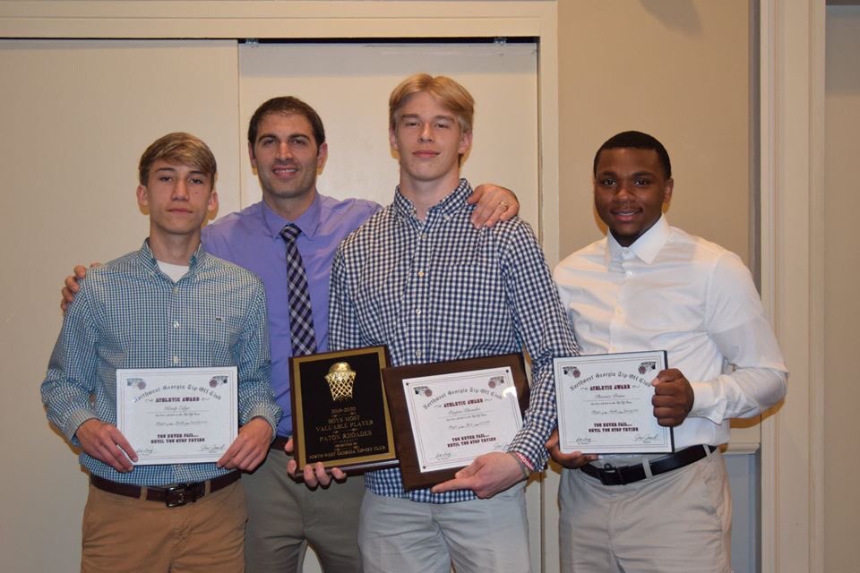 PTownBasketbal's tweet photo. Congratulations to Payton Rhoades, Phoenix Prime, and Kemp Edge for representing Pepperell boys basketball at the NW Georgia Tip-Off Club banquet. All three had amazing seasons and the awards were well deserved! Go dragons!! @Pepperell_Pulse @thefireepit @PepperellSports https://t.co/MTYeLocBFu
