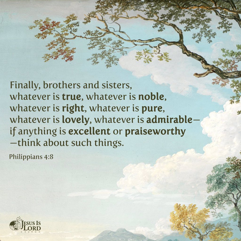JILWorldwide's tweet photo. What do you usually think about?
Reminder: The quality of your thoughts matter to God.
#Jesus #JIL #JesusIsLord #JILChurch #JILWorldwide #JILCW2020 #OneInChristsMind #DailyReminder #BrothersAndSisters #RightAttitude #Admirable #PraiseWorthy #ThinkPositively #ChristianLifestyle https://t.co/EJWXSNAUgC