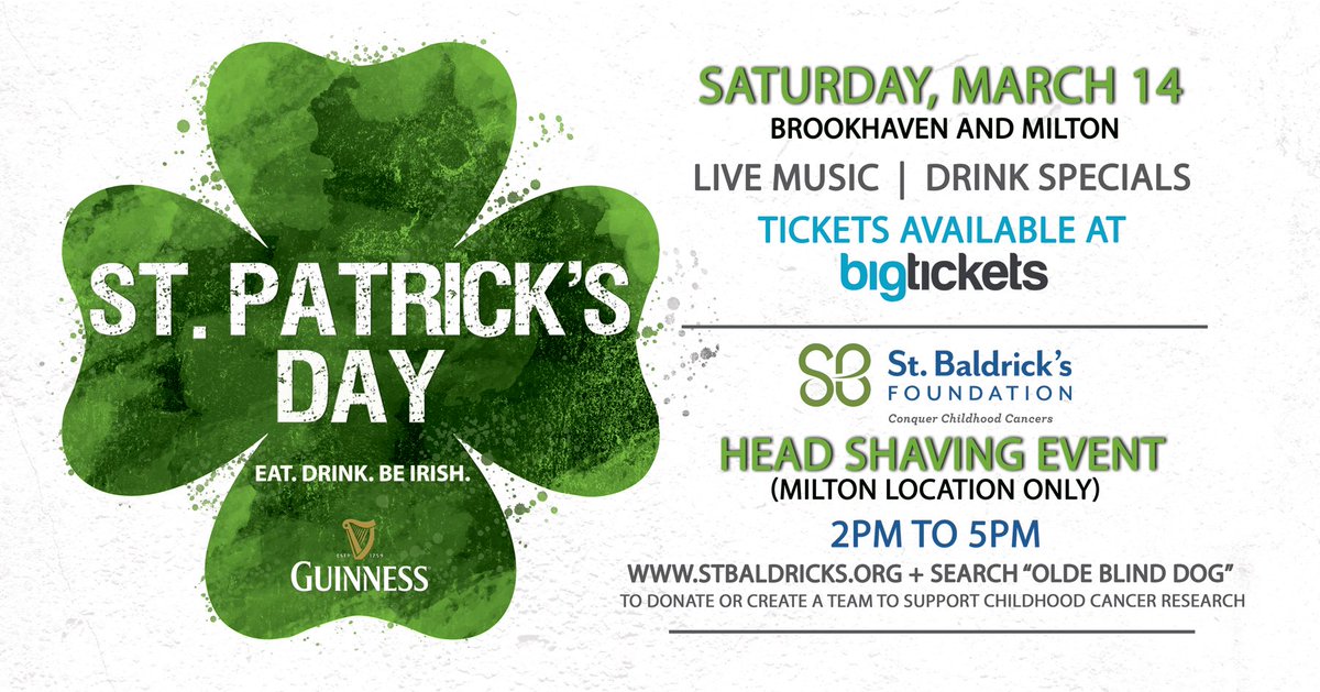 OldeBlindDog's tweet photo. ☘️ Drink specials, cornhole, live music, and great crowds... we’re ready to party on Saturday, March 14! ☘️ Get your $10 discount tickets today: https://t.co/Sp1zXLiPlr #obdstpats #stpatricksday2020 https://t.co/qQltVWtQnQ
