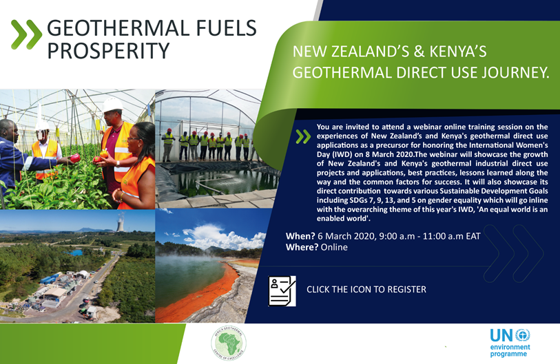 UNEP_Africa's tweet photo. To celebrate International Women Day, join us for a webinar tomorrow to discover how geothermal direct use application fuels prosperity in Africa. The webinar will be facilitated by Women In Geothermal (WING) Africa &amp; WING Global. Click here to register https://t.co/2OvinNeGrw https://t.co/tdZuVnQrOY
