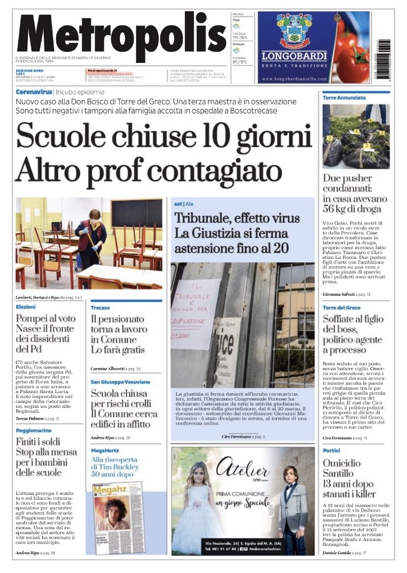 metropolis_web's tweet photo. La prima pagina edizione #torrese in edicola oggi https://t.co/wm32br8Q6K