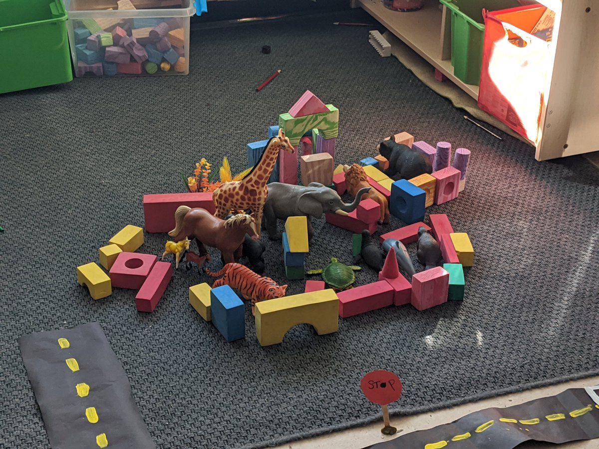 ms_bayne's tweet photo. This was our city yesterday. Today we added the train, and built a zoo. https://t.co/2Q0pXkRyal