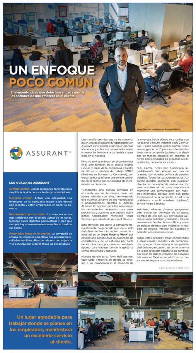 Felipe_st's tweet photo. Gracias al Periódico @Reforma por la entrevista sobre las principales actividades que realizamos en Assurant para ser un Gran Lugar para Trabajar.  #GPTW4ALL @GPTW_Mexico #gptw https://t.co/oMsjQYT9Ve