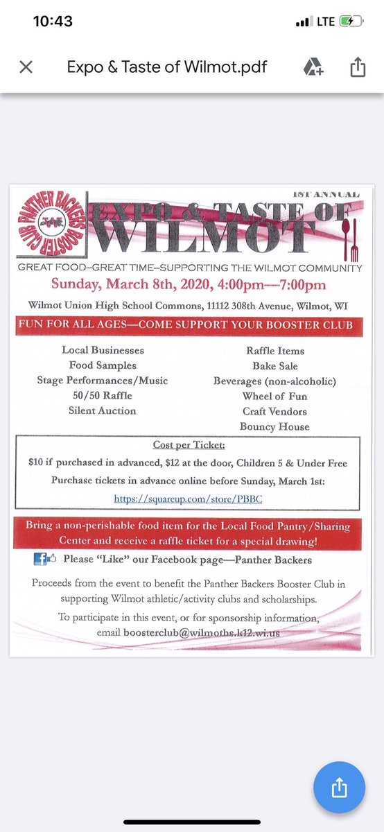 <a href="/BackersBooster/">Panther Backers Booster Club</a>  Don’t want to cook dinner! Come taste some AmAzInG Samples from local restaurants. At the EXPO &amp; TASTE OF WILMOT.        Perfect time for dinner!!  4-7pm Sunday March 8!! You will get Taste a little bit of everything for dinner!