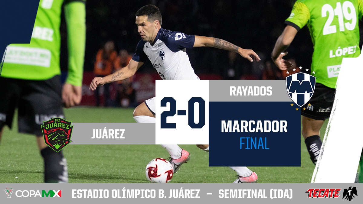 Rayados's tweet photo. ⏱ 90' | Marcador Final @CervezaTecate | #Juárez 🐎 2-0 🤠 #Rayados | 

Termina el partido en Juárez. 

#ArribaElMonterrey 🔵⚪ https://t.co/exKKcyYZyI