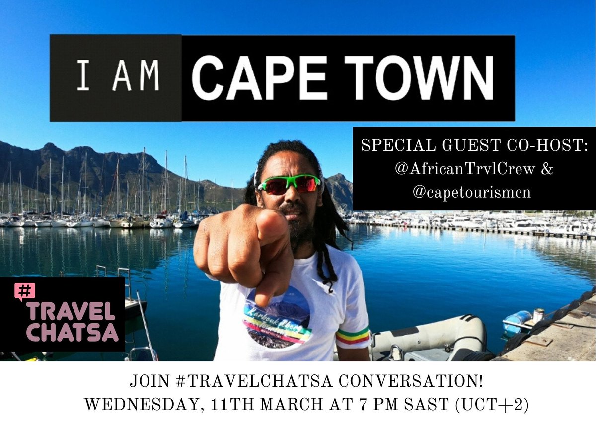 travelopulent's tweet photo. Save the date! #IAMCAPETOWN - let's talk all about unique experiences and tours celebrating Cape Towns diverse culture and people. Join #TravelChatSA 11th March at 7pm with Special Guests: @AfricanTrvlCrew &amp; @capetourismcn / #WIN #southafrica https://t.co/2nm2BP9vTO https://t.co/bwNcEwWyhr