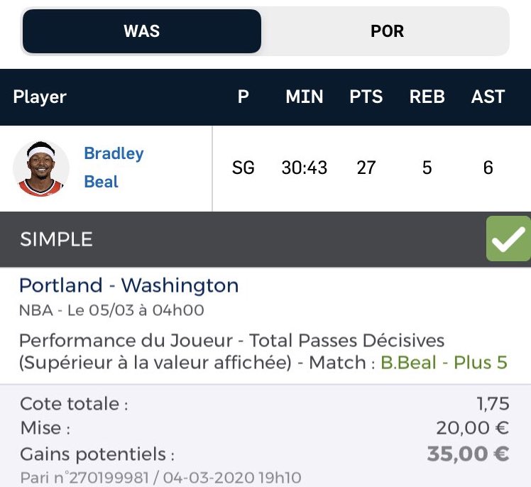 SknurtBetting's tweet photo. 🗣 Carnage Public | #NBA

Allez : 2 x 10€ à gagner ! Il suffit de me suivre et RT/❤️ ce tweet 🍀

✅ OKC OT + Giannis 25 • 1,85
✅ Butler +5,5 passes • 2,00
✅ Beal +5,5 passes • 1,75
✅ Love +9,5 rebonds • 1,80

J’veux voir vos tickets l’équipe ! ⤵️

🏦 +7,22% #TeamParieur https://t.co/sqvgRnyJzM