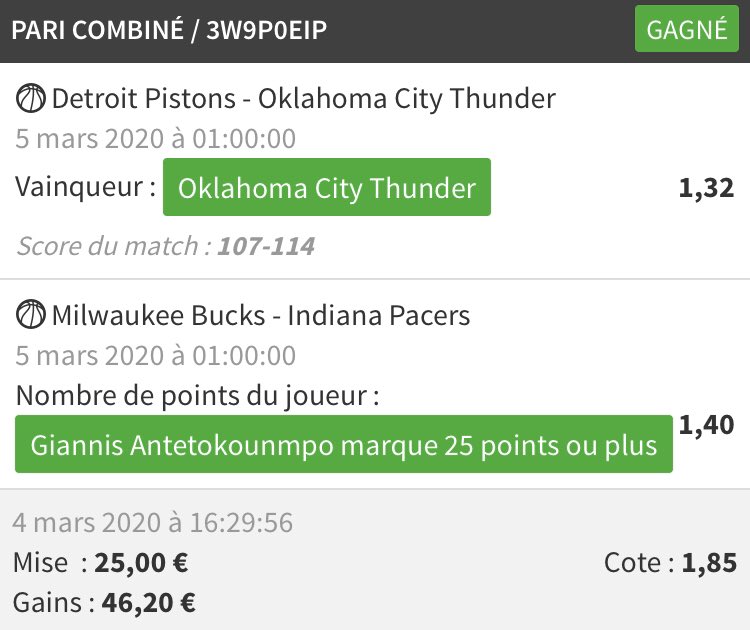 SknurtBetting's tweet photo. 🗣 Carnage Public | #NBA

Allez : 2 x 10€ à gagner ! Il suffit de me suivre et RT/❤️ ce tweet 🍀

✅ OKC OT + Giannis 25 • 1,85
✅ Butler +5,5 passes • 2,00
✅ Beal +5,5 passes • 1,75
✅ Love +9,5 rebonds • 1,80

J’veux voir vos tickets l’équipe ! ⤵️

🏦 +7,22% #TeamParieur https://t.co/sqvgRnyJzM